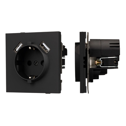 Механизм розетки с USB зарядкой SCT-TENDO-MUAA-SFPL-BK (230V, 16A) (Arlight, -)