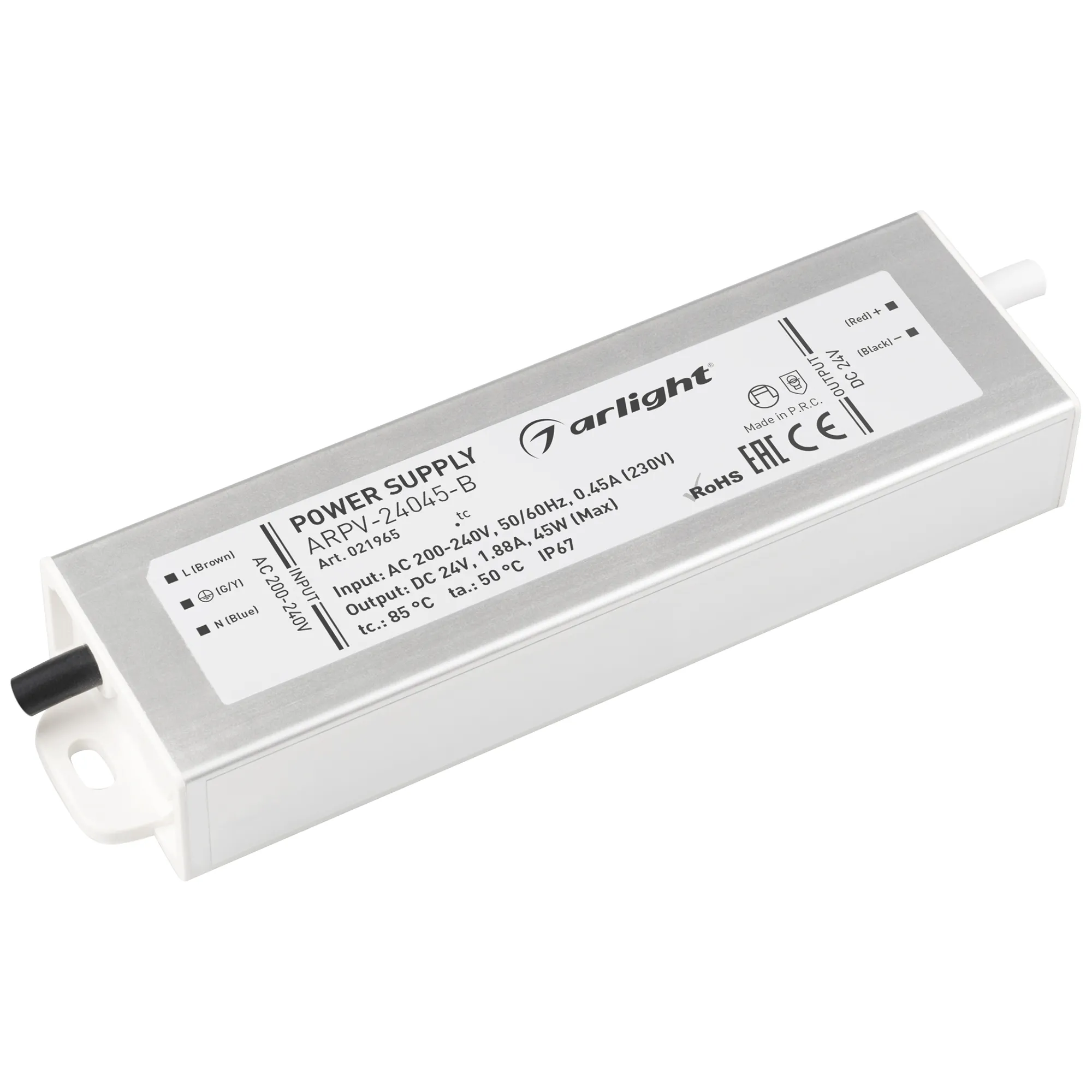 Блок питания ARPV-24045-B (24V, 1.9A, 45W) (Arlight, IP67 Металл, 3 года) - изображение товара