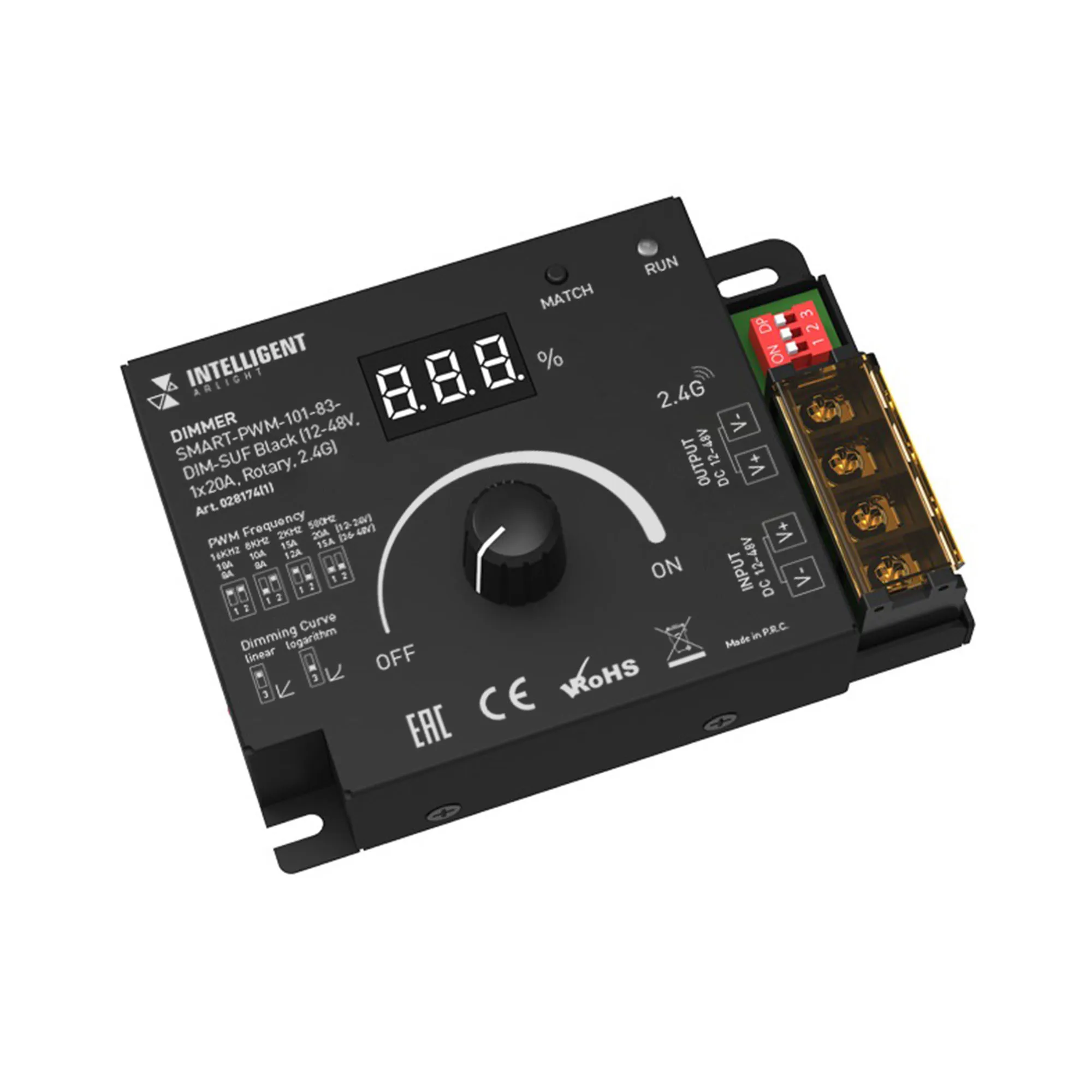 INTELLIGENT ARLIGHT Диммер SMART-PWM-101-83-DIM-SUF Black (12-48V, 1x20A, Rotary, 2.4G) (IARL, IP20 Металл, 5 лет) - изображение товара