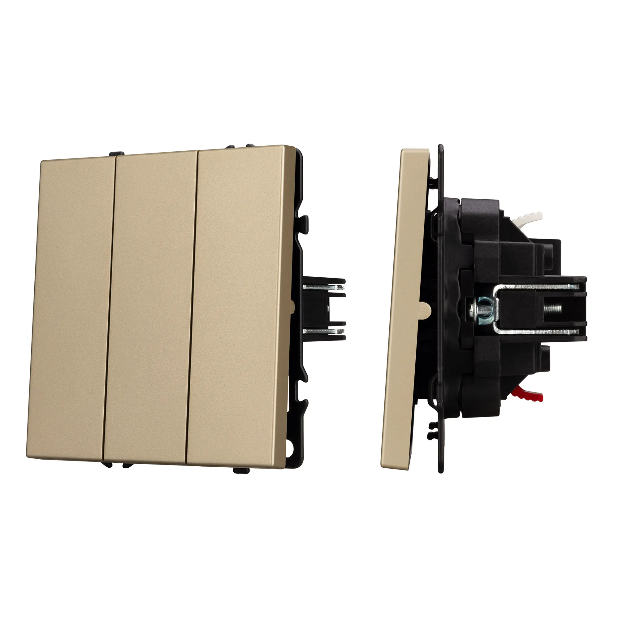 Механизм выключателя трехклавишный непроходной SWT-NOBE-MK03-SFPL-GD (230V, 10A) (Arlight, Золотой песок) - изображение товара